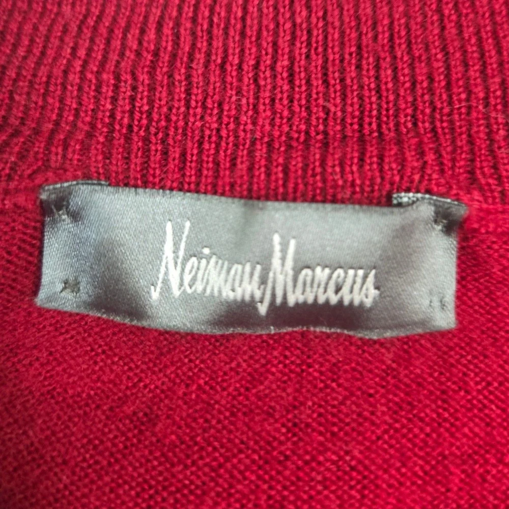 Neiman Marcus Merino Wool Sweater Mens Large Red Quarter Zip Pullover Flaw‎ Hole